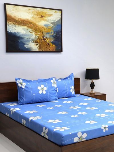 Bombay Dyeing Vista 144 Tc Queen Size Bedsheet With 2 Pillow Covers - Aqua