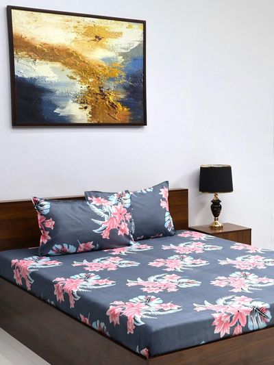 Bombay Dyeing Vista 144 Tc Queen Size Bedsheet With 2 Pillow Covers - Dark Grey