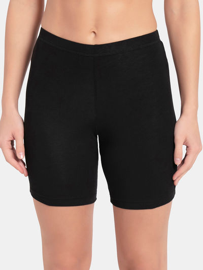 Jockey 1529 Women's Super Combed Cotton Mid Waist Shorties|Concealed Waistband | Black-XL