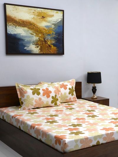 Bombay Dyeing Mimosa 164 Tc Double Size Bedsheet With 2 Pillow Covers - Olive