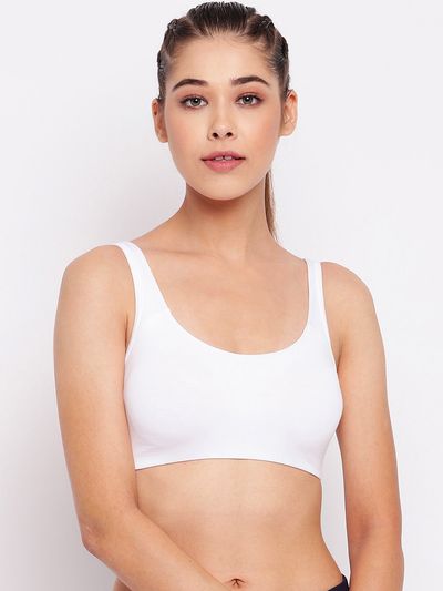 Enamor Women's SB06 Cotton Lounge Sports Bra|High Coverage|Non Padded| Wirefree | White-L