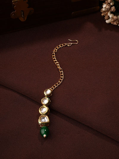Priyaasi A Symphony Kundan Maangtika With Gold Plated And Green Bead