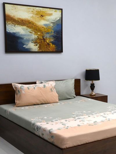 Bombay Dyeing Vista 144 Tc Queen Size Bedsheet With 2 Pillow Covers - Grey