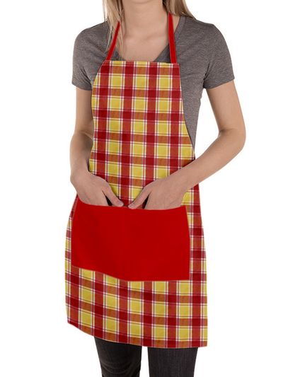 Lushomes Kitchen Apron Set - Red and Yellow Checks