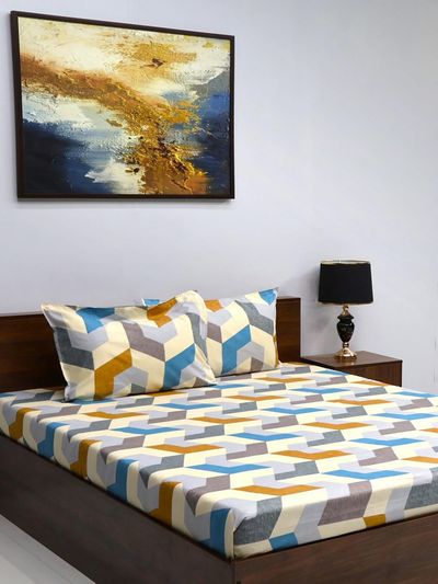 Bombay Dyeing Vista 144 Tc Queen Size Bedsheet With 2 Pillow Covers - Multi Queen Size