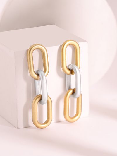 Rubans Gold & Silver Toned Geometric Drop Earrings