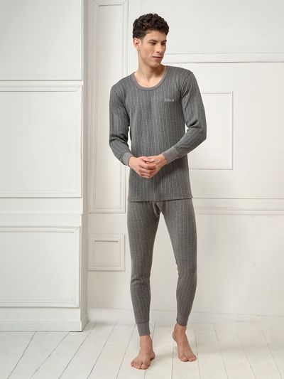Lux Inferno Men's Solid Polycotton Thermal Set | Charcoal - XL