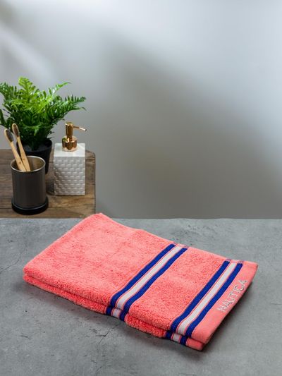 Nautica Super Soft Zero Twist 100% Cotton Towel -1pc Bath Towel | Vintage Crew Stripe Solid-Coral