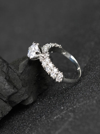Priyaasi Eternity Band - Rhodium Plated Ad And Cz Studded Off Silver Finger Ring