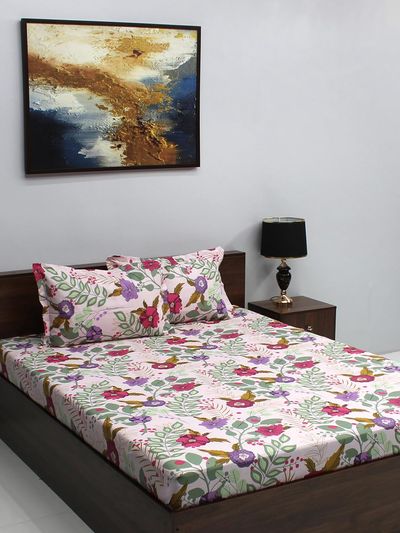 Bombay Dyeing Ivyrose 110 Tc 100% Cotton Queen Bedsheet With 2 Pillow Covers - Red