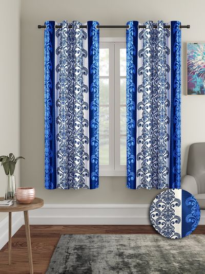 Cortina Polyster Printed Door Curtain 7Ft - Blue 2 pcs