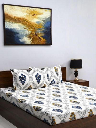 Bombay Dyeing Mimosa 164 Tc Double Size Bedsheet With 2 Pillow Covers - White