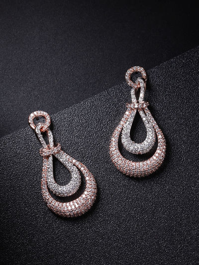 Priyaasi Rose Gold-Plated American Diamond Studded Drop Earrings