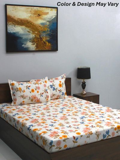 Bombay Dyeing Mimosa 164 Tc Double Size Bedsheet With 2 Pillow Covers - Assorted Design and Color 