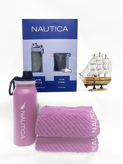 Nautica [3Pc] Stylish Triple-Layer Bottle 24Hour Insulated Thermos For Sports -2-Hand 1 Solid-Lilac