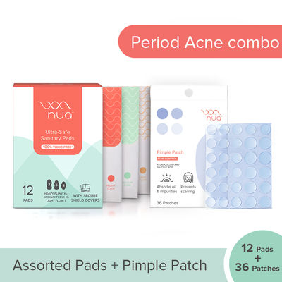 Nua Period Acne Combo - 3XL+, 5XL, 4L Pads & Pimple Patches