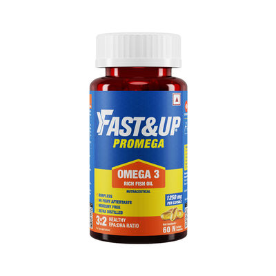 Fast&Up Omega 1250 mg Fish Oil Capsules, No Fishy Burp or Aftertaste - 60 capsules