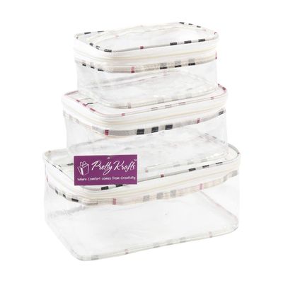 PrettyKrafts Transparent Travel Organizer Set | Multipurpose Pouches - Checks Design