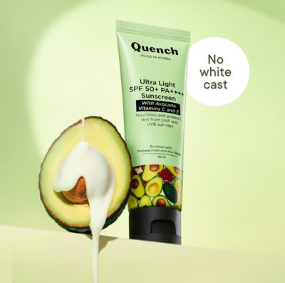 Quench SPF 50+ PA++++ Korean Sunscreen with Avocado & Vitamin E No White Cast