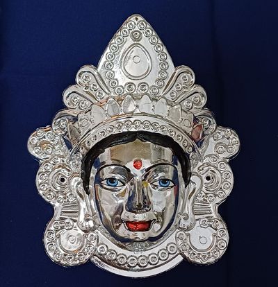 Gullak Plastic Durga Face Mukut Idol - Silver | One Size