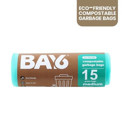 BAY6 Compostable Garbage Bags Roll - Medium - 19 x 21 Inch - Green