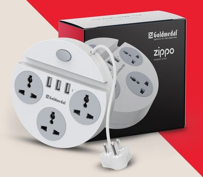 Goldmedal Zippo Power Strip Extension Board - USB Port | 3 Sockets | 1.5 Mtr