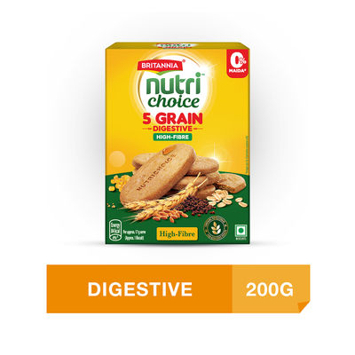 Britannia 5 Grain High-Fibre Biscuits Multigrain Digestive Biscuit | Maida-free and Trans Fat-free