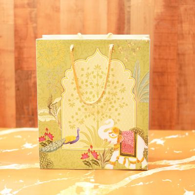 Servdharm Sage Green Elephant Print Medium Gift Bag