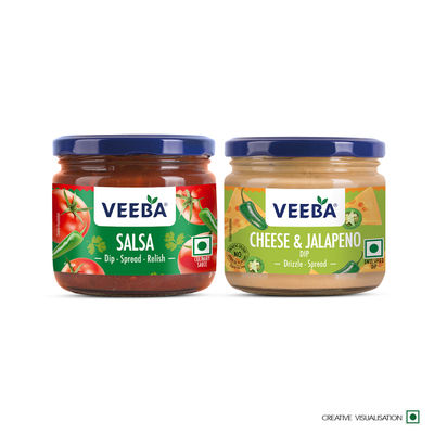 Veeba Cheese & Jalapeno Dip (300g)  & Veeba Salsa Dip (360g) Combo