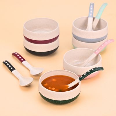 Eha Soup Bowls & Spoons | 250 ml | Set Of 6 - Multi Color
