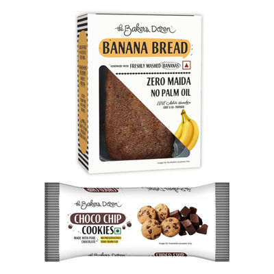 The Baker'S Dozen Banana Bread 100% Wholewheat (150g) & The Baker'S Dozen Chocochip Cookies With 19% Chocochips (1pc) Combo