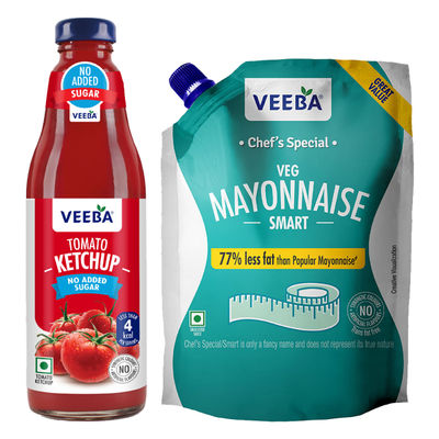 Veeba Tomato Ketchup No Added Sugar Contains Non-Caloric Sweetener No Artificial Flavours (460g) & Veeba Mayonnaise Smart (750g) Combo