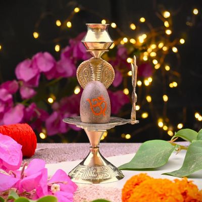 Servdharm Narmadeshwar Shivling With Small Golden Trishul (6 Inch)