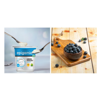 Epigamia Greek Yogurt- Natural (400g) & Blueberry (125g) Combo