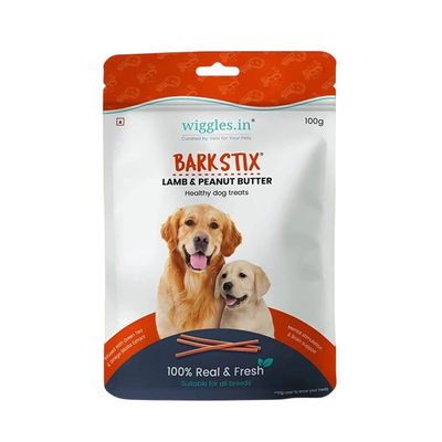 WIGGLES Barkstix Dog Treats for Training Adult Puppies, Sea Buckthorn Pulp, Ashwagandha (Lamb & Peanut Butter)