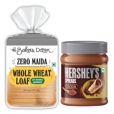 Hershey'S Spread - Cocoa Jar (150g) & The Baker'S Dozen 100% Whole Wheat Bread - No Palm Oil No Preservative (450g) Combo