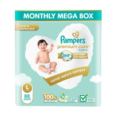 Pampers Premium Care Pants Diaper Pant For Kids | White | L (9 - 14 kg)