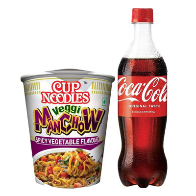 Nissin Cup Noodles Veggie Manchow (70g) & Coca-Cola Soft Drink (750ml) Combo