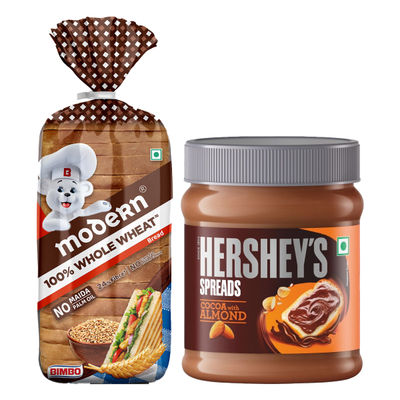 Hershey'S Cocoa + Almond Spread (350g) & Modern 100% Whole Wheat Bread (Zero Maida, No Trans Fat) (400g) Combo