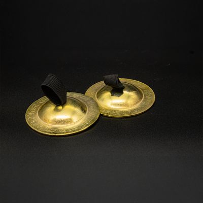 Swaha Brass Coated Iron Manjira For Pooja Keerthan | Hand Cymbals Manjira Pair | Kartal Instrument