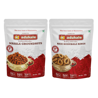 Adukale Rice Kodubale Rings 180.0 Gram (180g) & Adukale Masala Groundnuts 180.0 Gram (180g) Combo