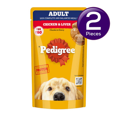 Pedigree Adult Chicken & Liver Chunks In Gravy Wet Dog Food, 130g,Pack of 2