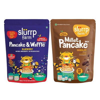 Slurrp Farm Millet Eggless Pancake Mix Chocolate No Maida | Healthy Breakfast | Kids And Adults (150g) & Slurrp Farm Millet Eggless Pancake Mix With Blueberries | No Maida | Healthy Breakfast (150g) Combo