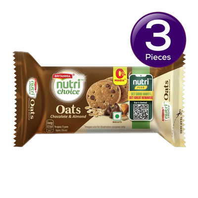 Britannia Nutrichoice Oats Chocolate & Almond Biscuits 75 g Combo
