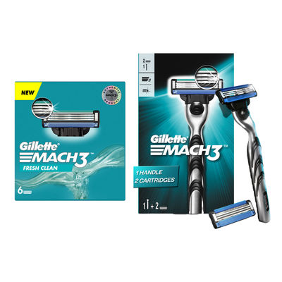 Gillette Mach3 Shaving Blades For Men (6 Cartridges) (6pc) & Gillette Mach3 Menâ€™S Razor With 2 Cartridges (1pc) Combo