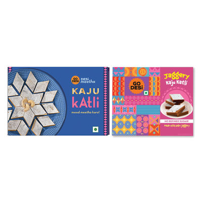 Kaju Katli Classic | Kaju Barfi | Sweets | By Go Desi (200g) & Jaggery Kaju Katli, No Added Refined Sugar, Sweets By Go Desi (200g) Combo