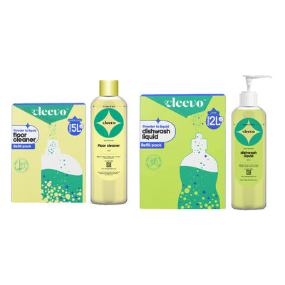 Cleevo Natural Dishwash Liquid Pack Non-Toxic Eco-Friendly Powder To Liquid Lime (2l) & Cleevo Natural Floor Cleaner Bottle Pack Non-Toxic Eco-Friendly Powder To Liquid Lemon (5l) Combo