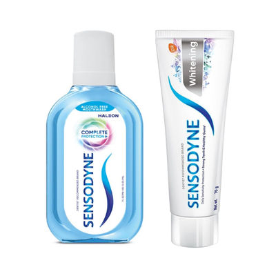 Sensodyne Mouthwash Complete Protection+ (100ml) & Sensodyne Toothpaste Whitening, Sensitive Tooth Paste To Restore Natural Whiteness, 70 Gm (70g) Combo