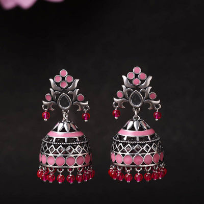 Voylla Rangabati Pink Embellisheds Jhumka Earrings
