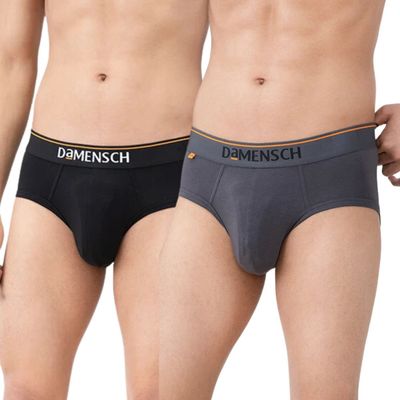 DaMENSCH Men's Basic Solid Brief Deo Cotton | Black Knight and Charcoal Dust - 2XL